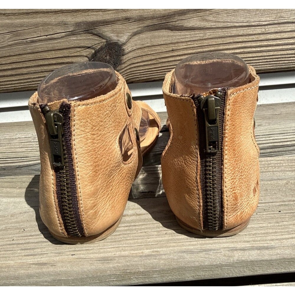 Bed Stu Women’s Tan Distressed Sandals Size 8 Zip Ankle Open Toe Leather $149 - Picture 5 of 9